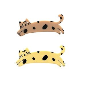 Two Cat Brown & Yellow Persian Kitten Kitty 2.5" Alligator Hair Clip Set Pair